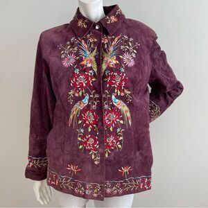 AVANTI Purple Suede Embroidered Floral Bird Design Jacket
